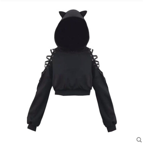 cat ear hoodie black