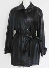 Pelle Studio Leather Coat Double Breasted Belted Black Pockets Size L