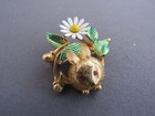 In The Flower Garden Pin Brooch Vintage Gold Crown Gold Tone Springtime Bunny