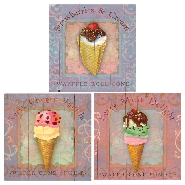 Ice Cream Sundae Cones Wall Decal Set Vintage Style Kitchen Decor
