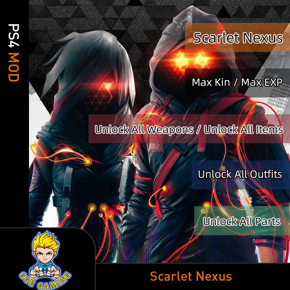 Scarlet Nexus( PS4 Mod)-Max Kin/EXP/Weapons/Items/Outfits/Parts  722674121927