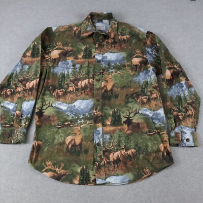 David Carey Shirt Mens Large Flap Pocket Elk All Over Print Button Long Sleeve