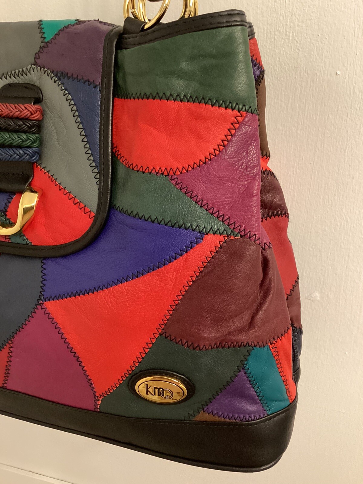 Large Patchwork Leather Vintage Handbag Grunge Pu… - image 10