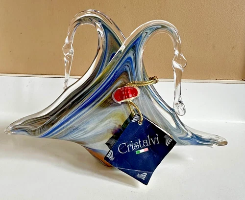 Vintage Murano Italian Cristalvi Hand Blown Glass Multicolor Figurine Bowl