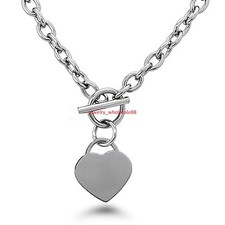 Women Stainless steel Sweet Cute Heart Charms Necklace Pendant Oval Chain 20''