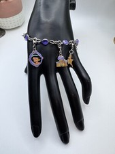 Vintage Disney Aladdin Enamel Charm Bracelet Purple Crystals Jasmin Genie Bottle