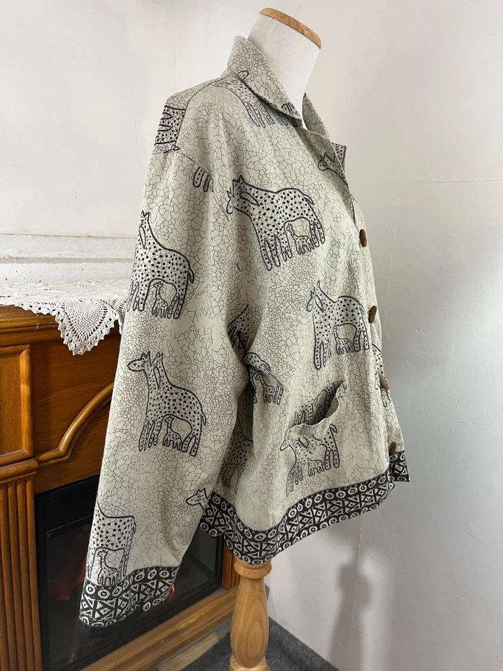 New Identity Gray/Black Horse Print LS Button Up Cotton Lined Jacket Women's  2X - Image 3 of 4