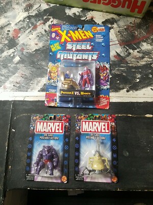 Marvel  X-MEN die-cast steel mutants magneto V.S. professor X, 3 vintage toys 