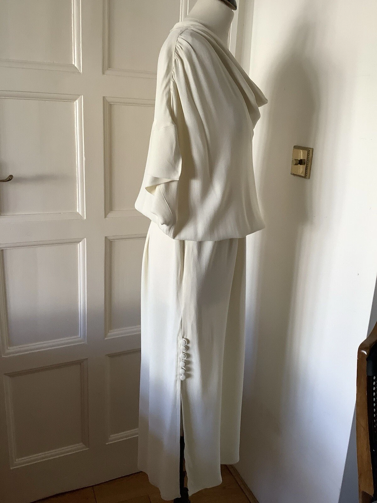 OFF WHITE ABITO LUNGO MAXI ECRÙ AVORIO BIANCO SPORCO VINTAGE ANNI 60 70 UNICO RARO UNICO S M