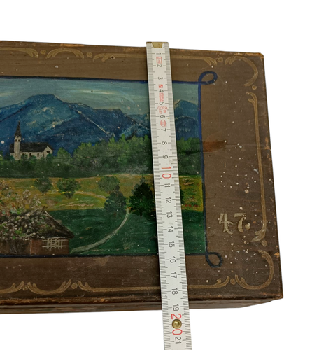Cassapanca vintage antica in legno dipinta a mano con scomparti porta documenti scatola - Foto 9 di 12