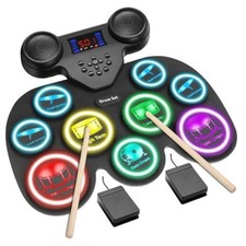 Electronic Drum Set with 7-Color LED Light Show on Strike - 9-Pad Electric