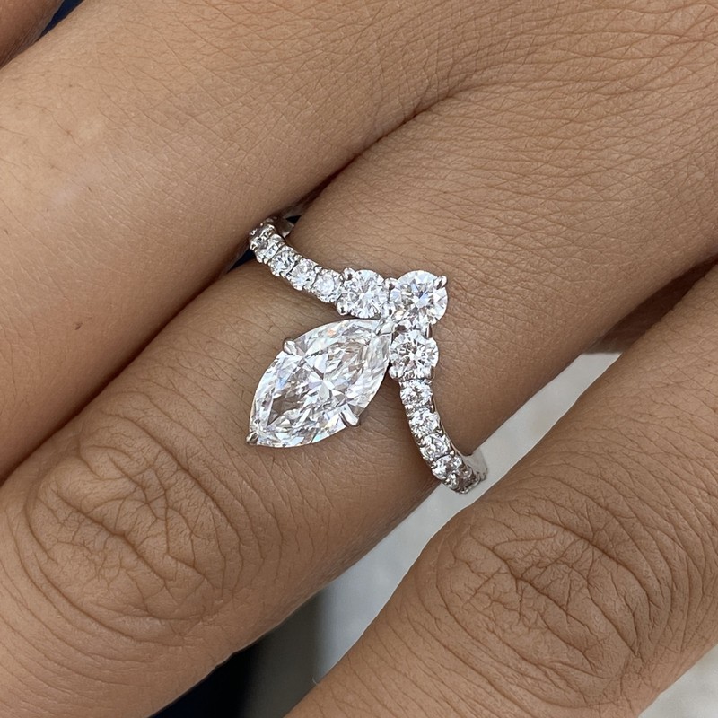 1.5ct Marquise & Round Anniversary Ring White Gold 14K Labcreated Diamond F/VS
