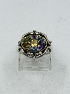 Effy BH Ring Sterlingsilber 18 Karat Gelbgold mehrere Steine Größe 6,25 8 g