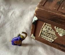 Vintage Chinese Cloisonne Enamel Elephant Pendant Charm Gold Tone Trunk Up 3D