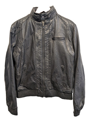 Schwarze Hi-Gear Lederjacke Café Racer Style mit Kapuze Gr. S #16c