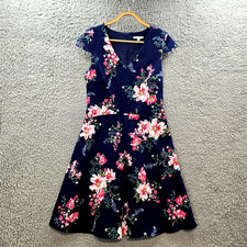 Target Womens A-line Dress Size 12 Navy Blue Pink Floral Short Sleeve V-Neck