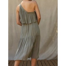 Gilli Neutral Sage Green One Shoulder Flowy Tiered Midi Dress Large L