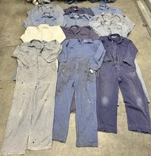 Lot of 12 Vintage Coveralls Herringbone Blue Twill Mechanic Workwear Distressed