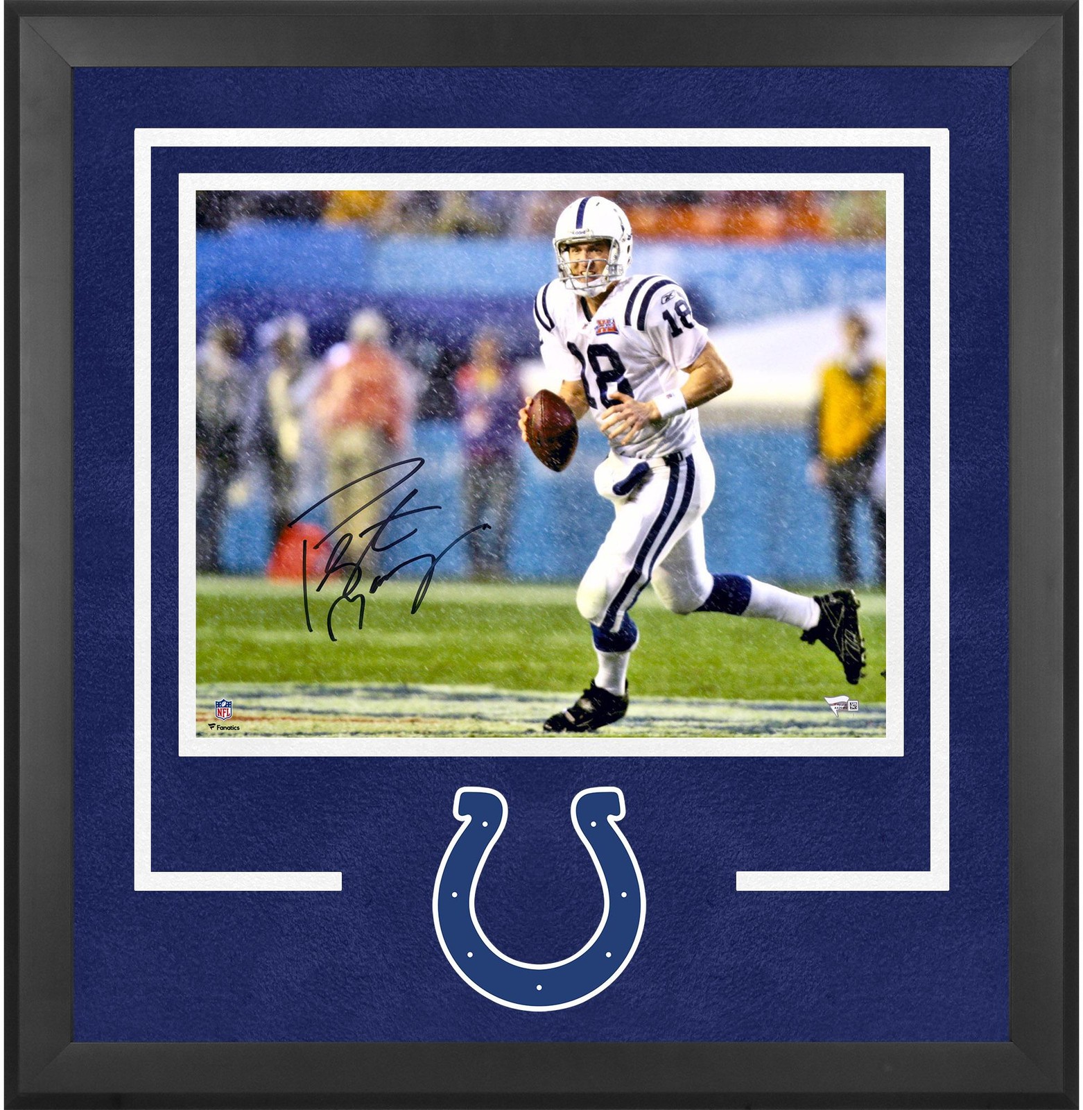 Peyton Manning Colts Framed Signed 16x20 Super Bowl XLI Running Rain Photo
