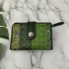 Fossil Vintage Y2k Wallet Green Blue Floral Leather Bi Fold Small Boho
