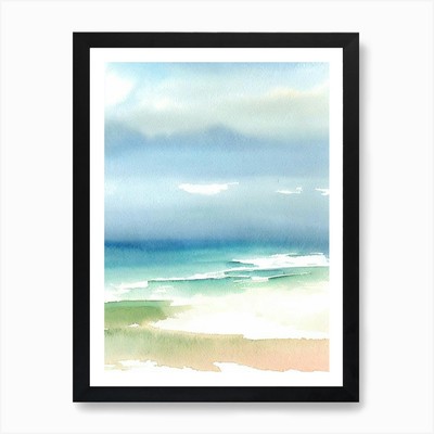 Polzeath Beach 2, Cornwall Watercol Framed Wall Art Poster Canvas Print Picture