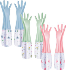 3Pcs Reusable Dishwashing Gloves, Waterproof Long Cuff Non-Slip Household Gloves
