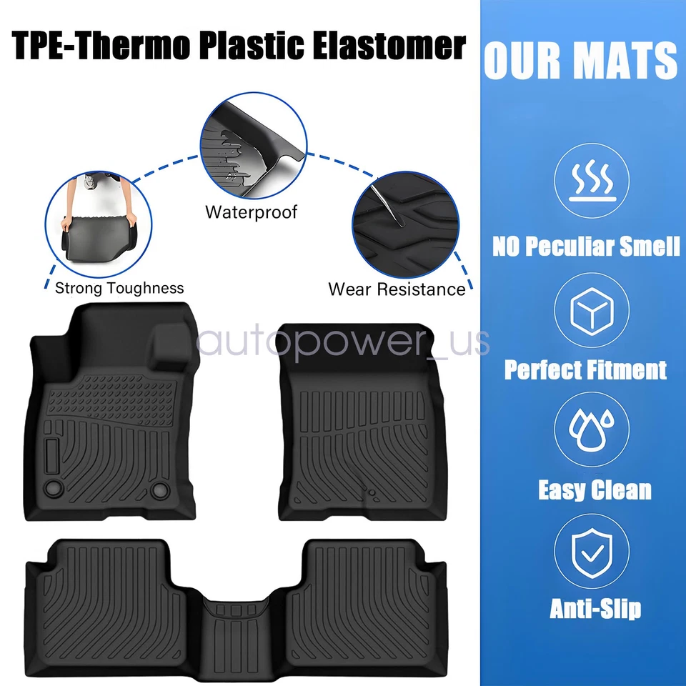 TPE Floor Mats Liners 3Pcs All-Weather For 2021-2025 Ford Bronco Sport 4-Door - Image 3 of 4