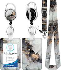 ID Badge Holder with Lanyard and Retractable Badge Reel Clip, Marble Pattern Car