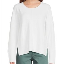 French Connection Women Luxe Spring White Della Ribbed Sweater Relaxed Fit Small