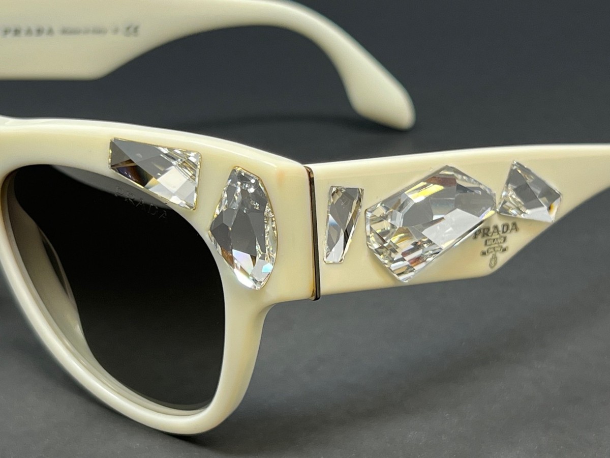 Prada Sunglasses PR22Q 7S30A7 White Crystal 56mm Cat Eye 