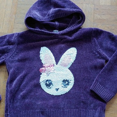 Takko dopo dopo Mädchen Kapuzenpullover 122 lila Strick Kapuze Hase Pailletten