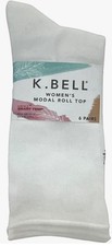 K BELL Women's Modal Roll Top Crew Socks, 6 Pairs Multicolor - Sz. 5.5-10