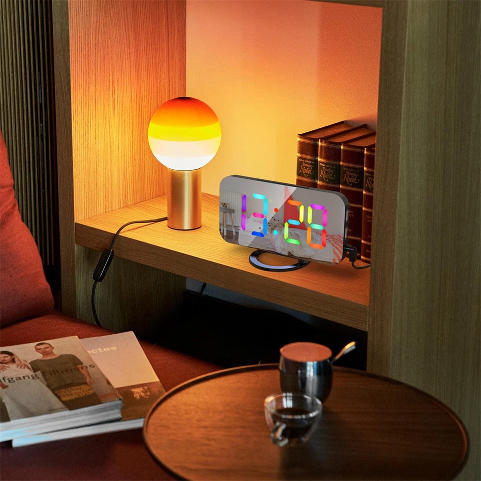 3D Projection Alarm Clock LED Mirror Clock Display Desktop Table Clock - Image 2 of 4