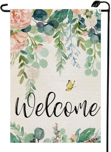 Welcome Spring Floral Garden Flag 12x18 Inch Double Sided for Outside green