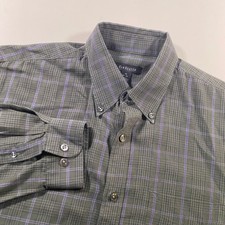 Van Heusen Mens Long Sleeve Button Down Shirt Grey Purple Check Size M 15-15.5