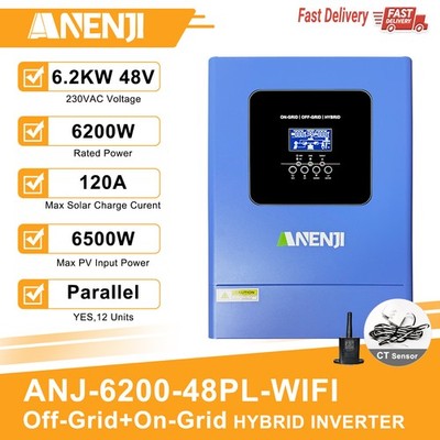 ANENJI 6200W 48V Hybrid Solar Wechselrichter On-Grid+Off-Grid MPPT Charger 120A