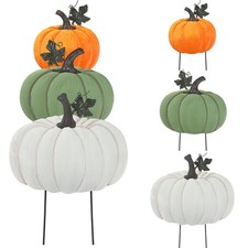 3 Pcs Metal Fall Pumpkin Yard Stakes 41.5" Outdoor Autumn Harvest Garden Sign...