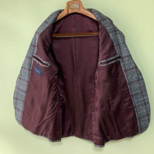 RING JACKET Wool Silk Jacket Tailored Jacket L Size 48 Men's Gray Good Condition - Picture 3 of 10