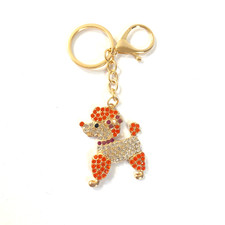 Poodle Rhinestone Charm Keychain Key Holder Orange Multi Gold Tone Metal New
