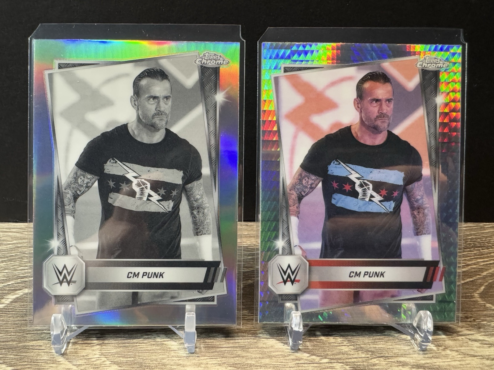 2025 WWE Topps Chrome CM Punk #98 SEPIA Refractor & PRISM Refractor - RAW