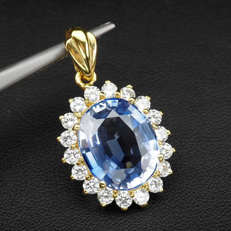 Подвески ручной работы из стерлингового серебра 925 пробы с драгоценным васильковым синим сапфиром 12,35 карата - Изображение 3 из 4