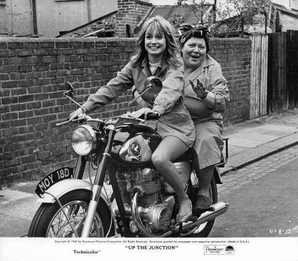 Suzy Kendall driving woman on motor bike in the film Up The Juncti- Old Photo
