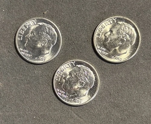 1955 P D S Roosevelt Dime BU Year Set 90% Silver 3 Coin Lot PDS Uncirculated