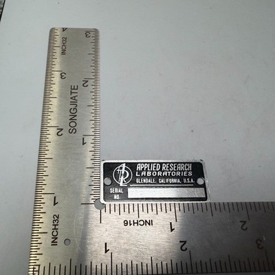 VTG Applied Research Laboratories Glendale California Blank Name Plate Badge NEW