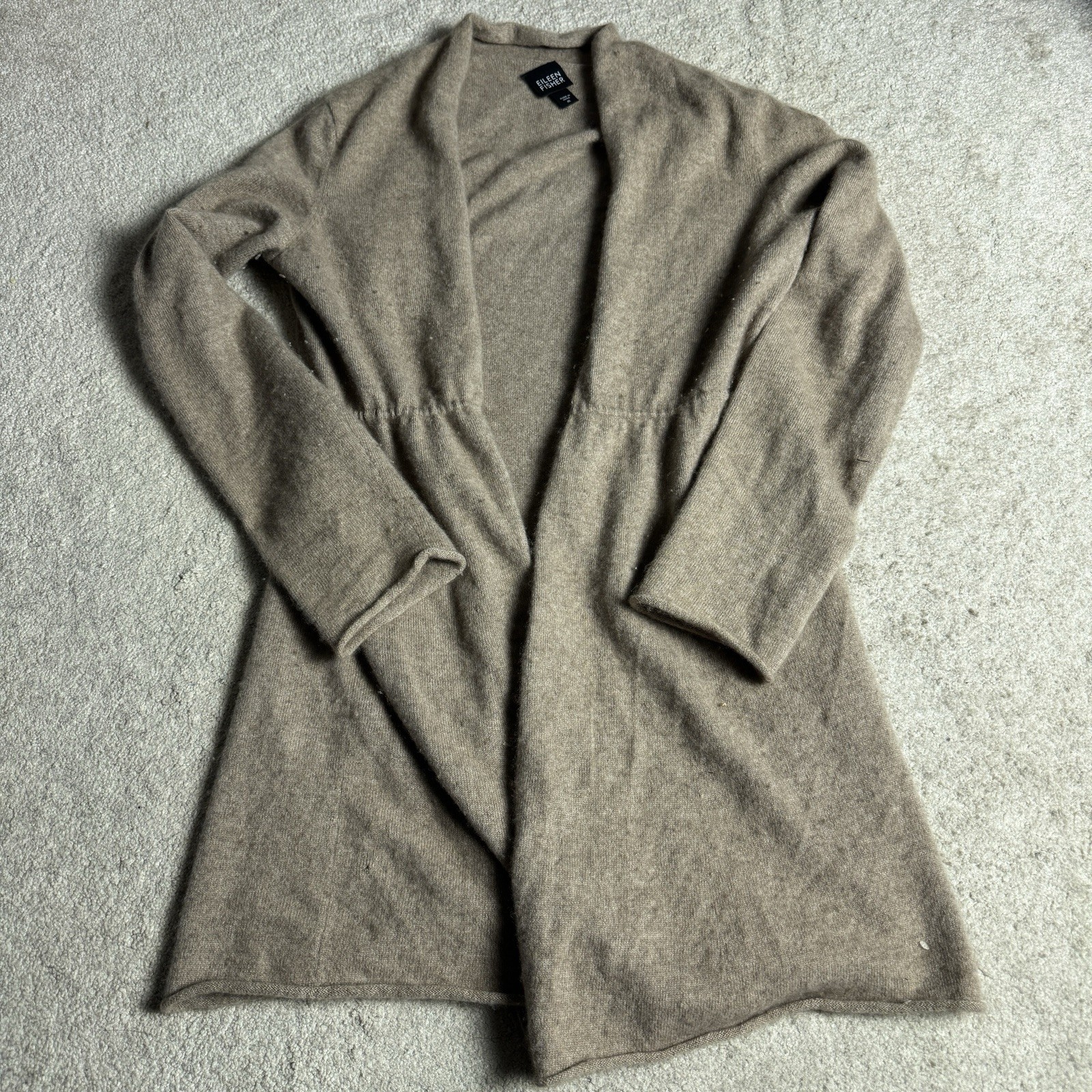 Eileen Fisher Womens 100% Cashmere Cardigan Sweater Open Medium Brown HOLE