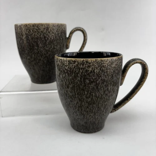Denby Praline Stoneware Pair Of Coffee Mugs Cups England Vintage Black Grey