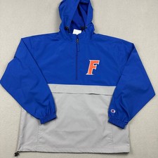 Florida Gators Jacket Men Medium Blue Gray Champion Anorak NCAA Football Hood 