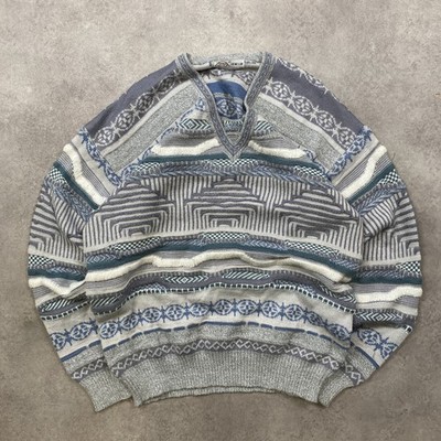 Sheng Lun Pullover Herren 2XL Grobstrick 3D Vintage Geometrischer Pullover, Grau