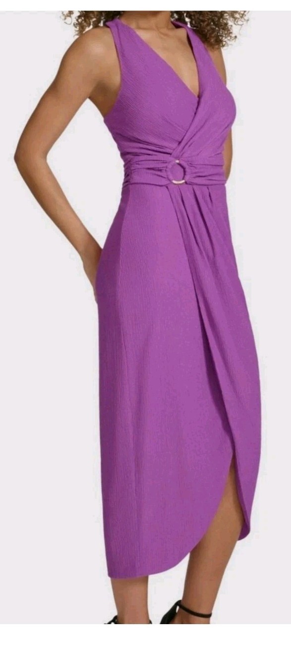 Siena Womens' Purple Faux-Wrap Midi Dress Size 14 Beach Lightweight Super Soft