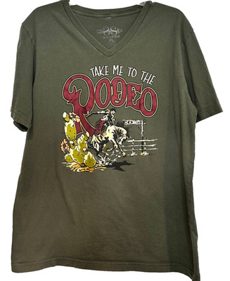 TAKE ME TO THE RODEO Graphic Tee Green V-Neck Spirit with Style Brand Womens XL